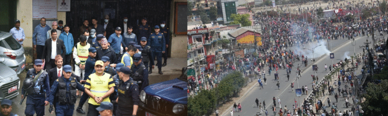 Durga Prasai and co-accused appearing in Kathmandu District Court related to Tinkune protest case