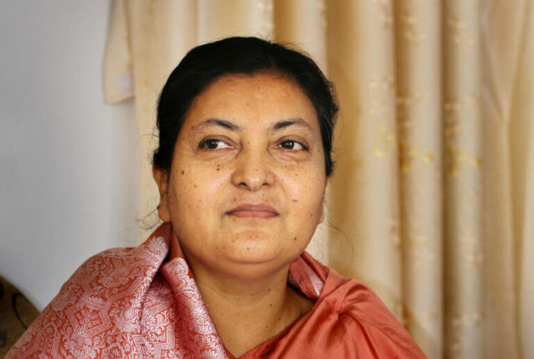 Bidya Devi Bhandari seated at an event after completing her term as Nepal’s President