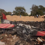 Wreckage of Air India aircraft at crash site near BJ Medical College in Ahmedabad, India