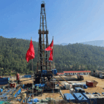 Chinese and Nepali engineers conduct gas drilling operations in Dailekh, Nepal as part of a natural gas exploration project.