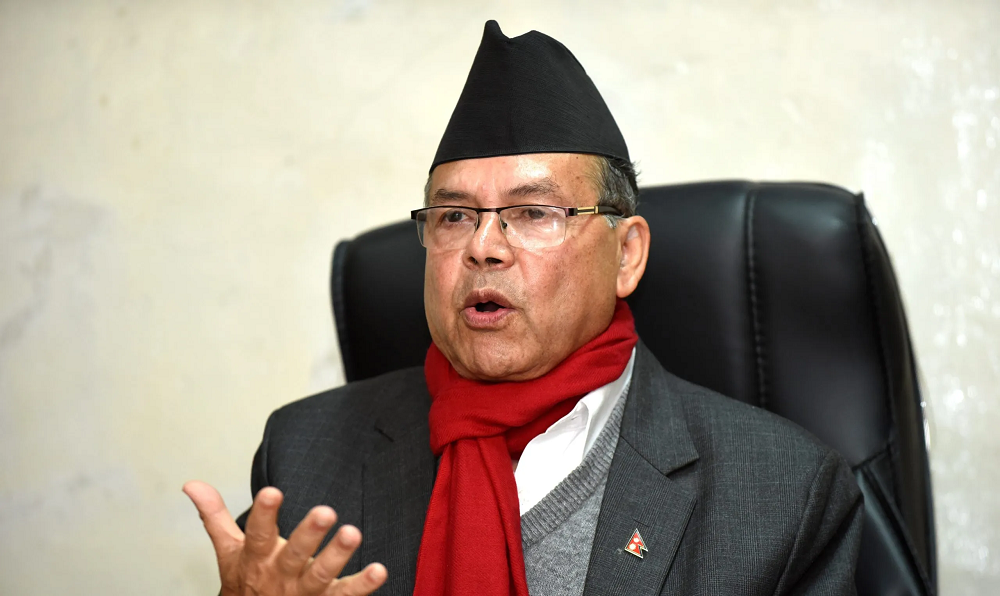 Jhalanath Khanal, senior leader of CPN (Unified Socialist) and former Prime Minister, speaking to journalists in Kathmandu after returning from China amid corruption allegations against party chairman Madhav Kumar Nepal.