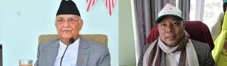 Resham Lal Chaudhary meeting Prime Minister KP Sharma Oli at Baluwatar to discuss the dismissal of a Sudurpaschim minister