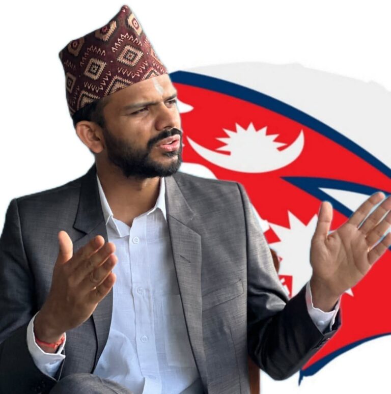 Sagar Dhakal addressing supporters during Rupandehi-3 by-election campaign rally