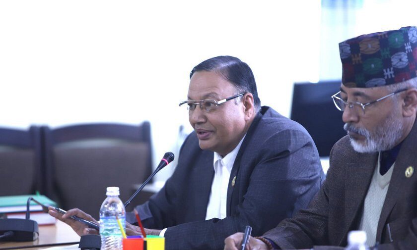 MP Devendra Paudel speaking at the House of Representatives committee meeting in Kathmandu, advocating for an independent Media Council in Nepal.