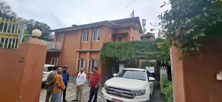 Senior Nepali Congress leader Dr. Shekhar Koirala in a meeting with party members at Bishalnagar secretariat discussing disciplinary actions and internal party conflicts.