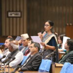 Sovita Gautam, Rastriya Swatantra Party MP, speaking during a session of Nepal’s House of Representatives in Kathmandu.