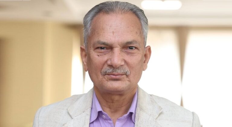 Baburam Bhattarai speaking at a political event in Kathmandu, Nepal