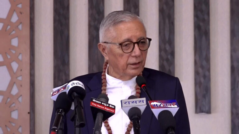 Shekhar Koirala speaking at the 20th anniversary of Gyanjyoti Women’s Secondary School in Kathmandu