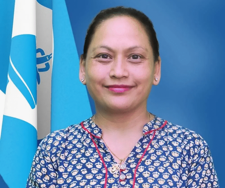 Kusum Maharjan, central member of Rastriya Swatantra Party, speaking at a party meeting after withdrawing from proportional representation list to contest Rupandehi-3 by-election.