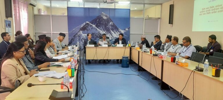 Acting Prime Minister Prakash Man Singh inspecting construction work at the new federal parliament building site in Singha Durbar, Kathmandu.