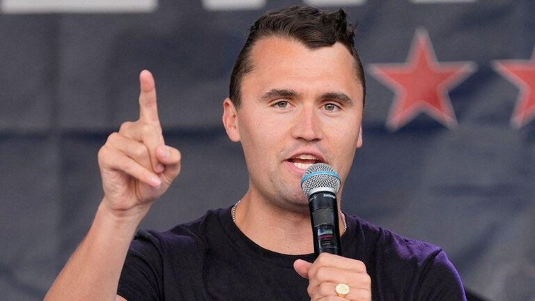 Charlie Kirk speaking at a Turning Point USA event before his fatal shooting in Utah.