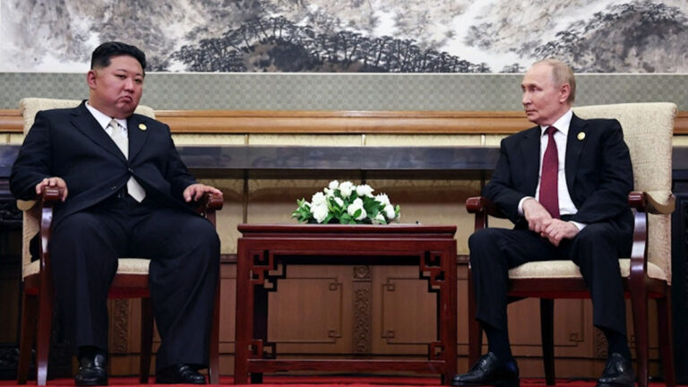 Russian President Vladimir Putin and North Korean leader Kim Jong Un meet in Beijing to discuss cooperation during the Ukraine war.