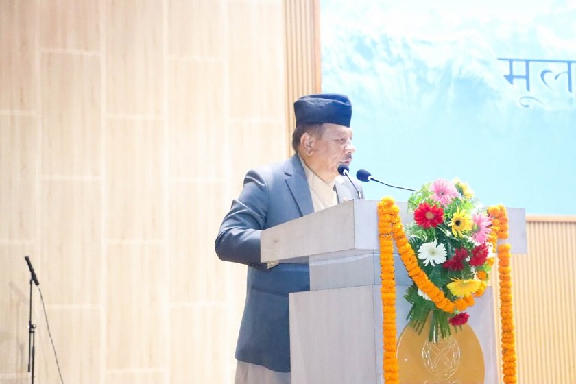 Deputy Prime Minister Prakash Man Singh addressing a program on Civil Service Day in Kathmandu