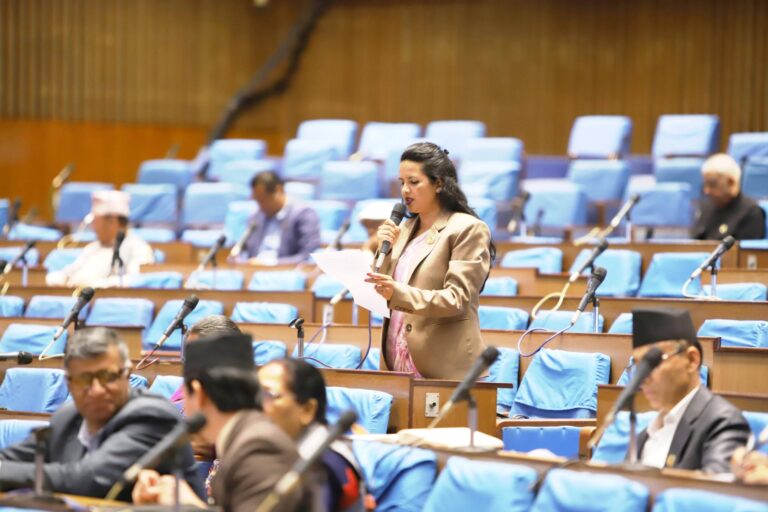 Nepali Congress lawmaker Sita Mijar addressing parliament on women and Dalit inclusion