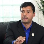 Mahesh Bartual addressing a press meeting in Kathmandu, criticizing Nepal’s government for using fear to delay elections.