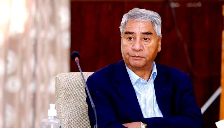 Sher Bahadur Deuba during a Nepali Congress meeting amid internal disputes over party leadership in Kathmandu.