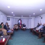Speaker Dev Raj Ghimire meeting party representatives at Singha Durbar to discuss the dissolution of the House of Representatives in Nepal.