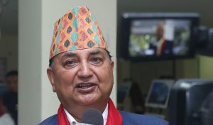 CPN–UML Senior Vice-Chairperson Ishwar Pokharel speaking during a recent event as he calls for extensive discussions at the party’s upcoming 11th General Convention.