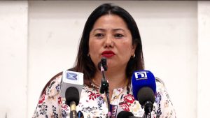 Senior Unified Socialist leaders Ram Kumari Jhakri, Kisan Shrestha, and Ambar Bahadur Thapa announce plans to join UML in Kathmandu.